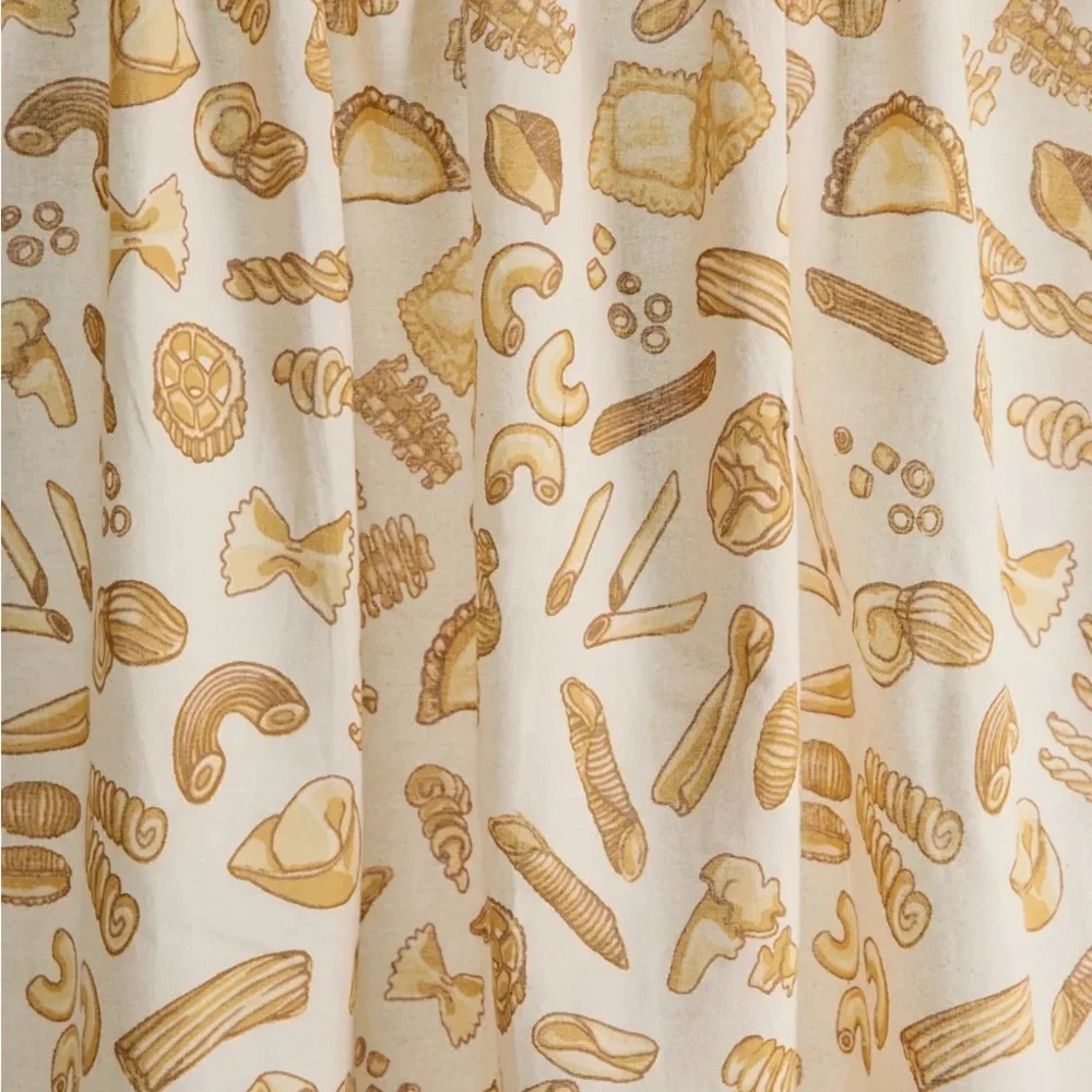 Urban Outfitters White and Gold Bread Print Café Curtains